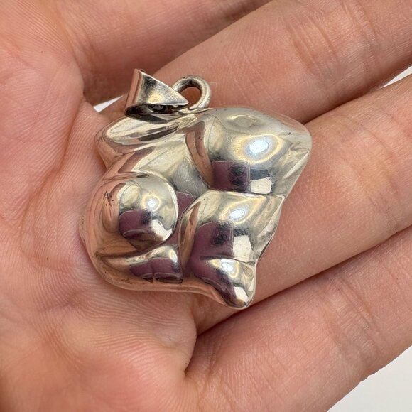 VTG Sterling Silver 925 Bunny Rabbit Puffed Design Pendant Size 1" Length - Picture 9 of 14